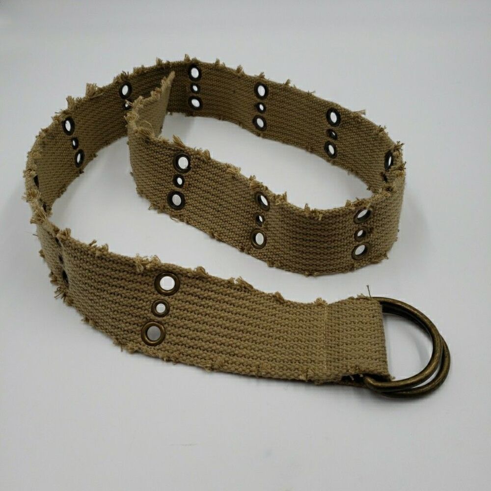 Y2K Mens D-Ring Belt Distressed Grommet Tactical Cargo Military Utility Size M/L - Picture 5 of 10